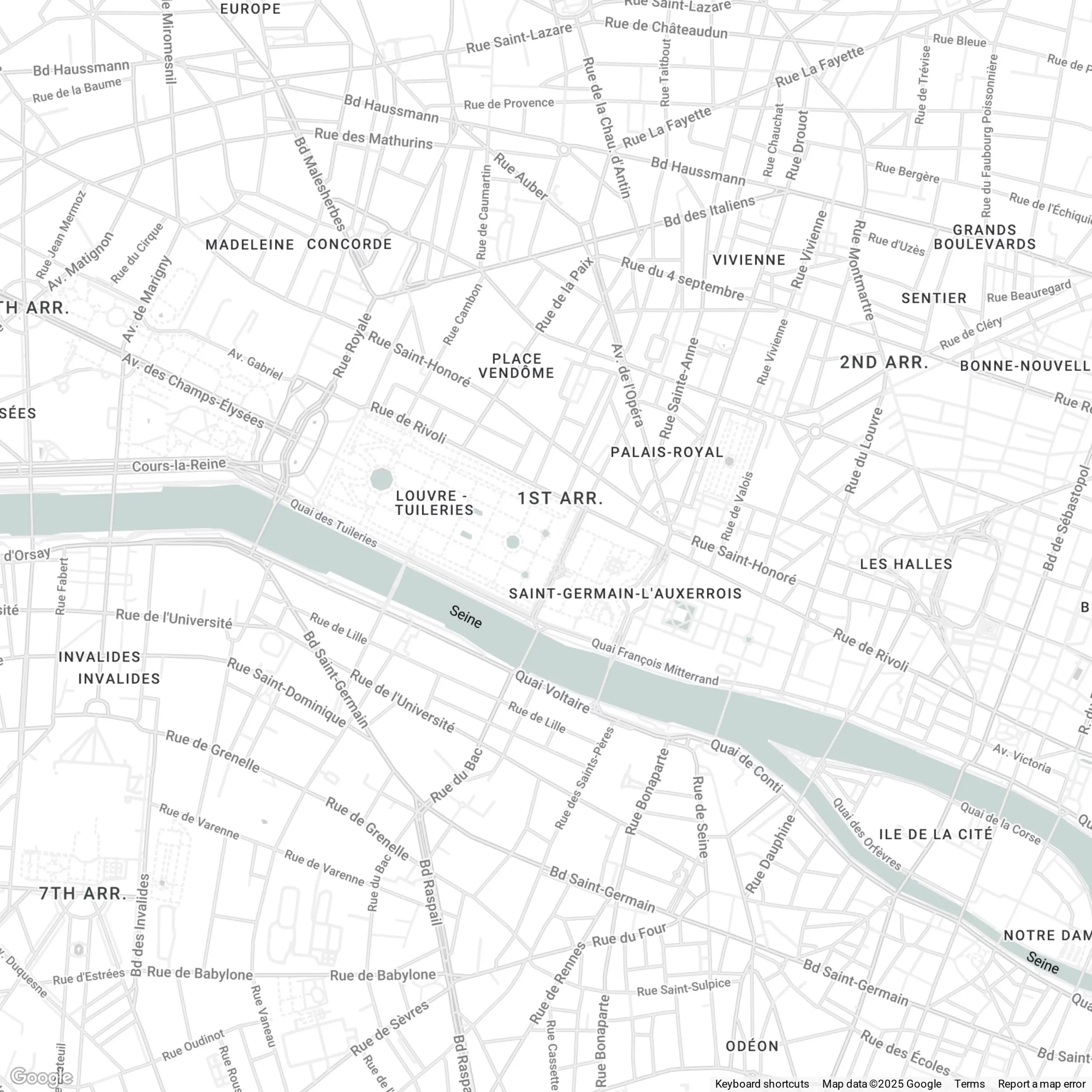 carte-gestion-locative-paris-1e-providence Carte du 1ᵉʳ arrondissement de Paris illustrant la zone d’intervention de Providence Immobilier, agence de gestion locative locale.