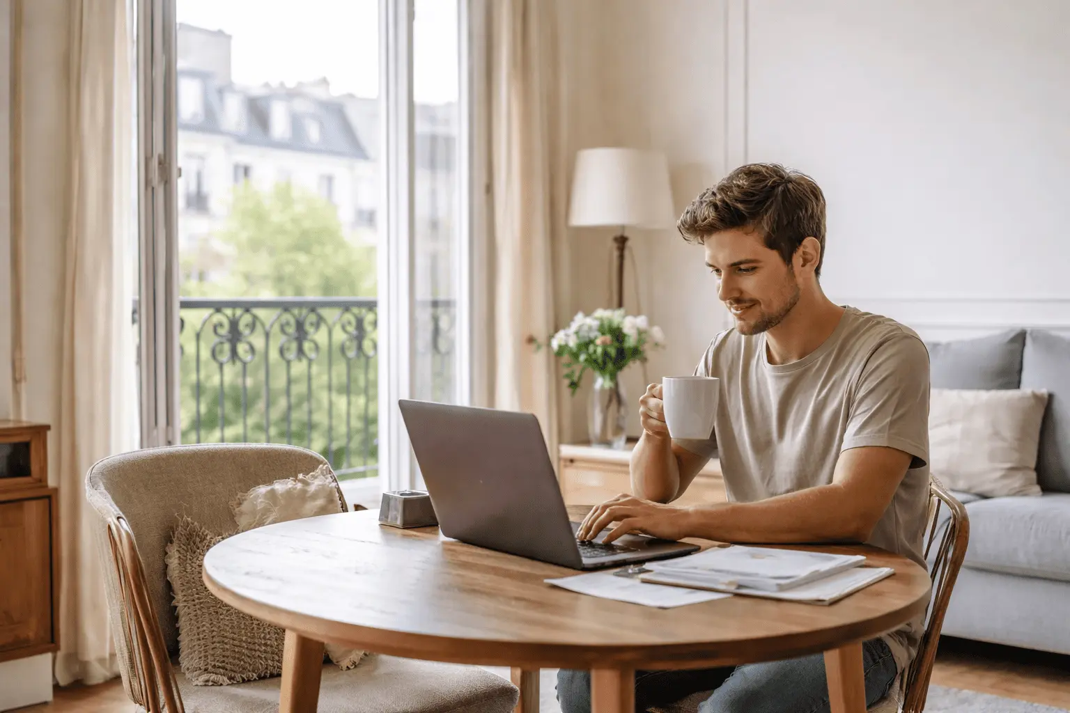 Locataire dans un appartement parisien lumineux, illustrant une gestion locative sans impact lors d’un changement d’agence